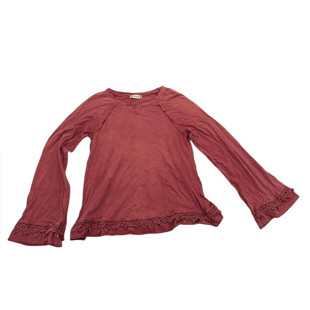 Altar’d State Red Long Sleeve with Wide sleeves and Textured Edges - Picture 9 of 9